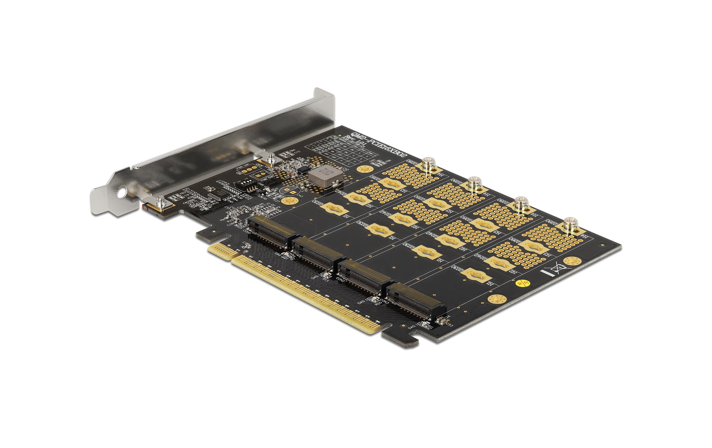 Host Bus Adapter PCI-E-x16, 4x M.2 Key-M. NVME BifurcationDelock PCI Express x16 Karte zu 4 x intern NVMe M.2 Key M – Benötigt Mainboard mit Bifurcation Unterstützung