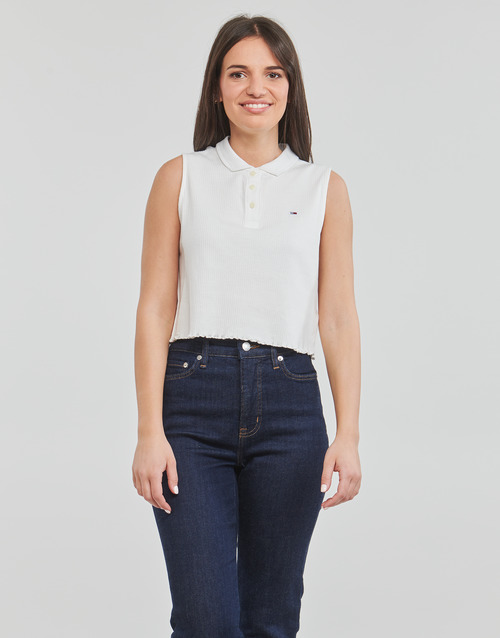 Tommy Jeans - TJW CROP SLEEVELESS RIB POLO - Ecru