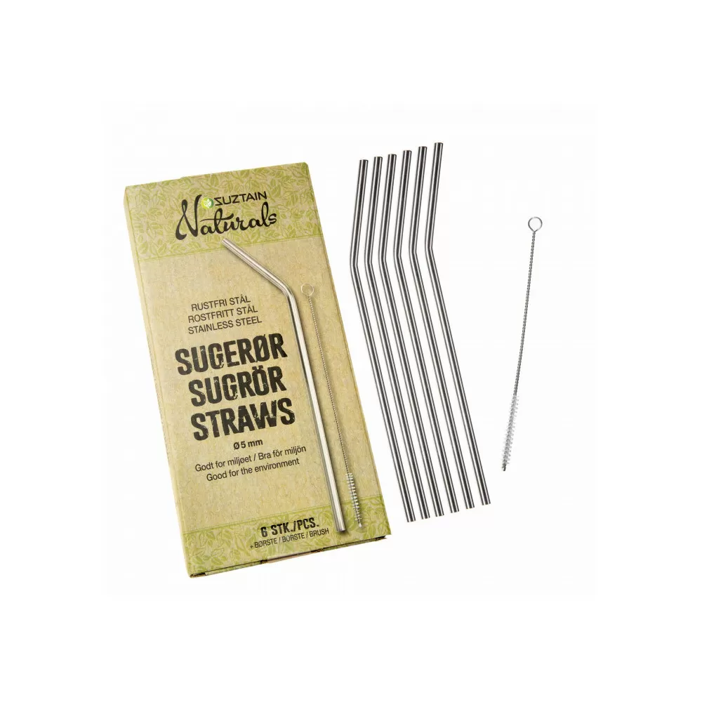 Suztain Naturals sugerør stål 5 mm - 6 stk.