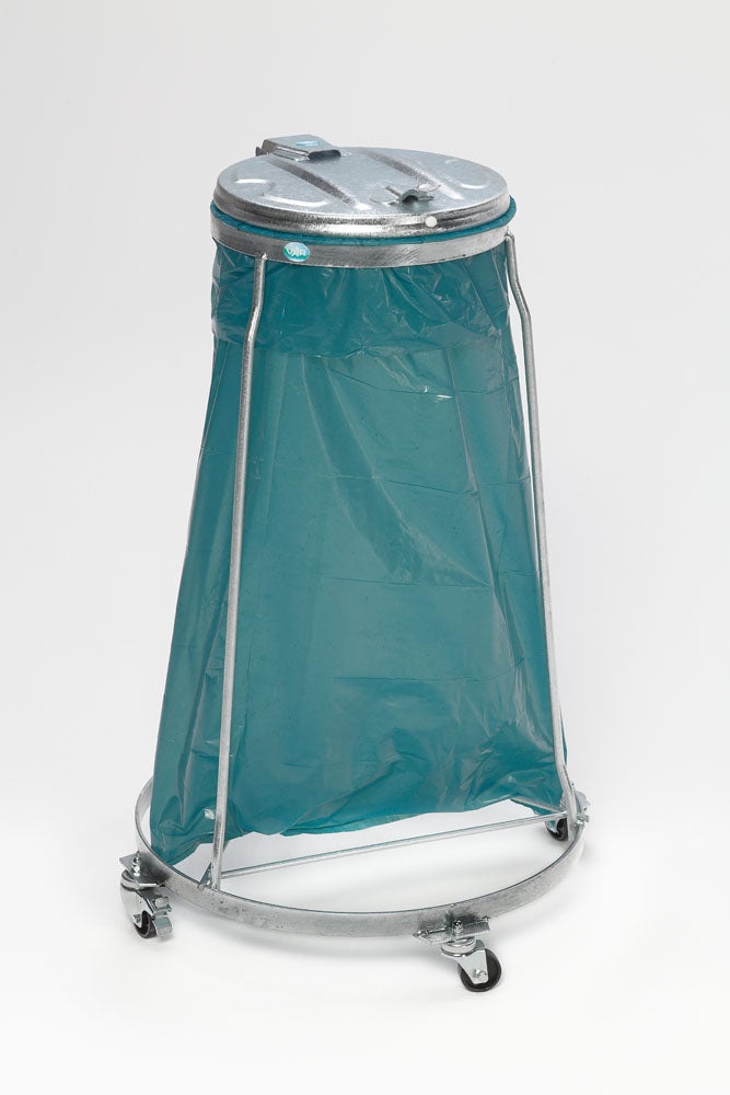PROREGAL Stapelbare afvalbak met metalen deksel, verrijdbaar met wielen, 120 liter, HxBxD 98 x 64 x 64 cm, staal, thermisch verzinkt