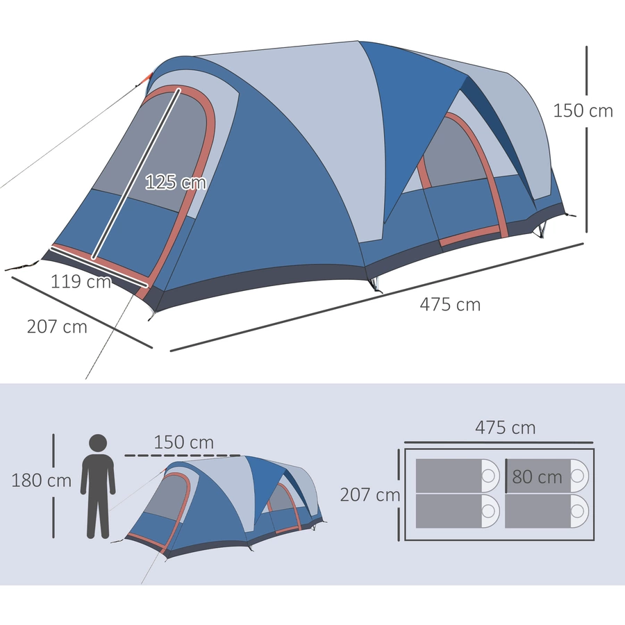 Outsunny Campingzelt mit 2 Türe blau