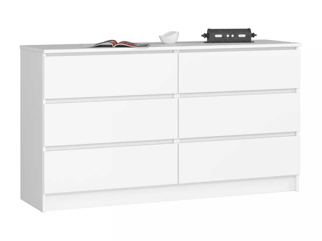 Commode AKORD K140 Blanche 138 cm 6 tiroirs façade Blanche 138x40x77 cm