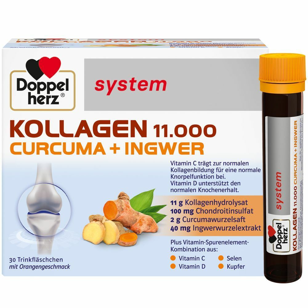 Doppelherz® system KOLLAGEN 11.000 CURCUMA + INGWER + Doppelherz Hutschenreuther Weihnachtsglocke GRATIS