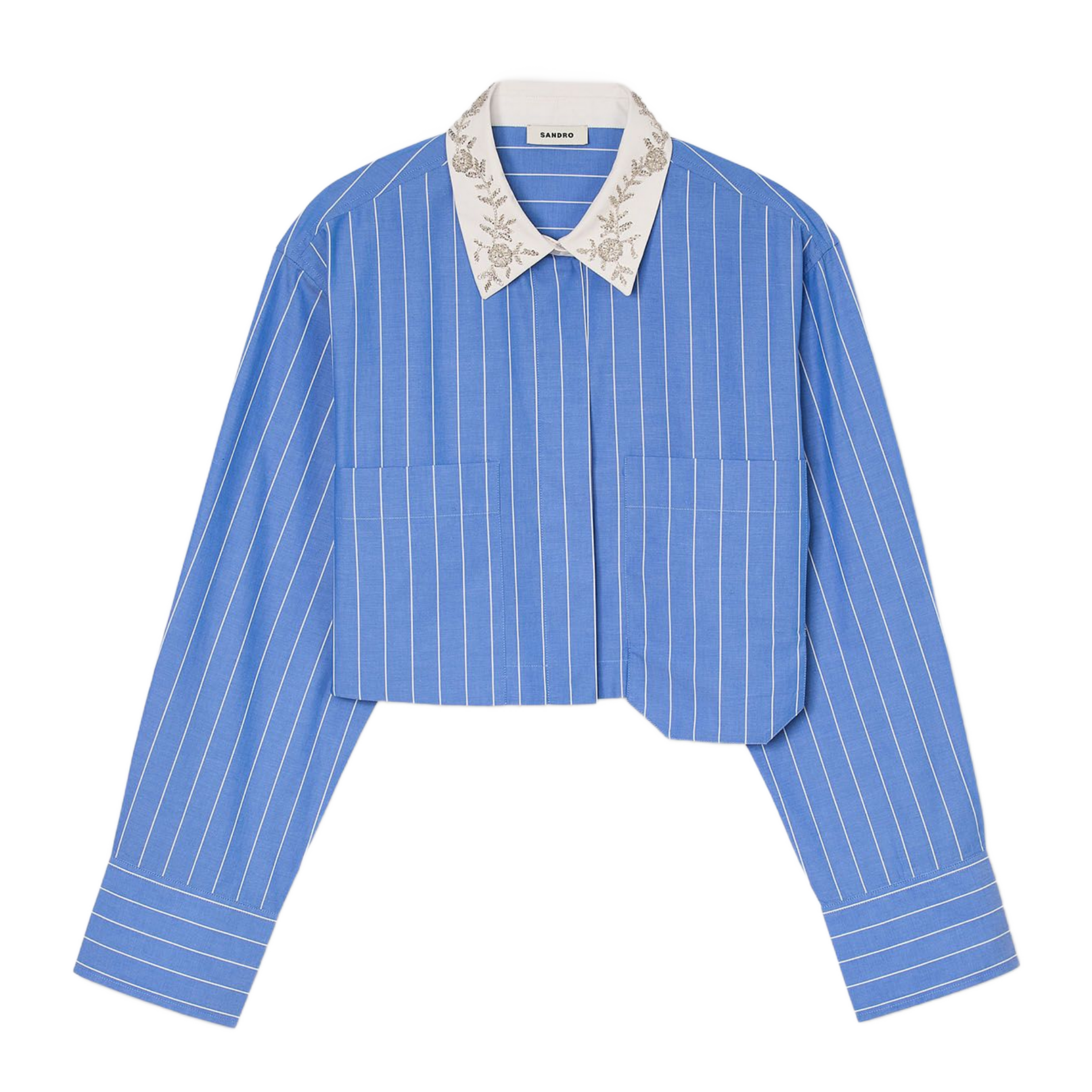 Chemise courte rayée en coton | Bleu
