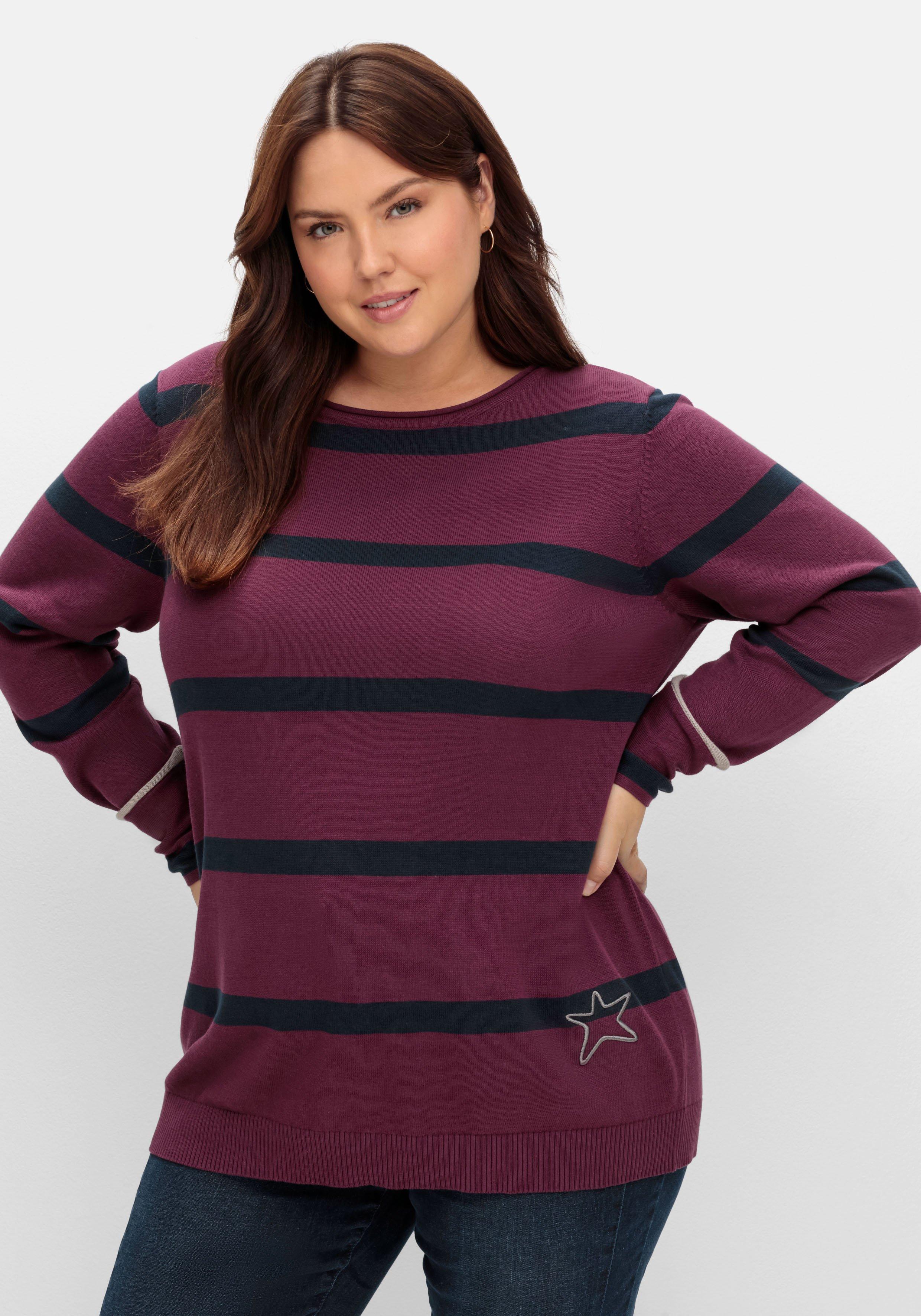 Gestreifter Pullover mit Stern-Stickerei, aus Baumwolle