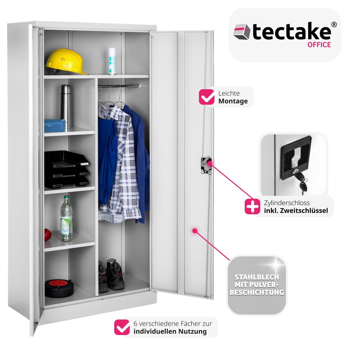 tectake locker van gepoedercoat staal, 180 x 80 x 40 cm