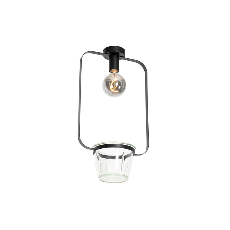 Moderne plafondlamp zwart met glas rechthoekig - Roslini