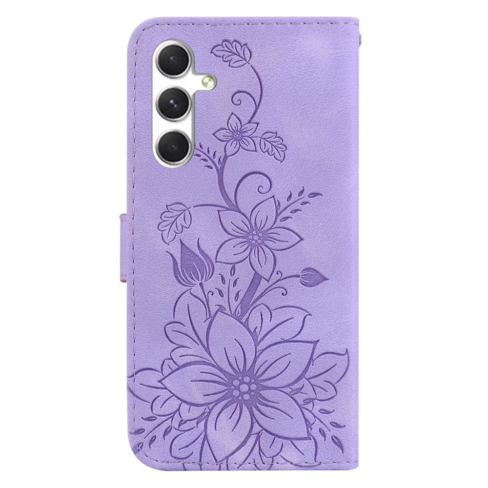 Samsung Galaxy S24 Leder Tasche Wallet - Blumen Imprint - Lila