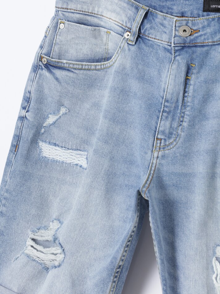 Shorts jeans slim confortáveis com rasgos - Azul claro