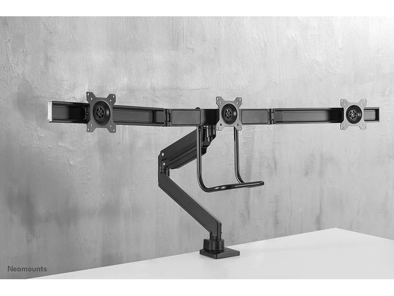 NEOMOUNTS Tischhalterung NM-D775DX3 bis 18 kg – Schwarz Neig-, Schwenk- und Drehbare Halterung für drei Flachbildschirme bis 27