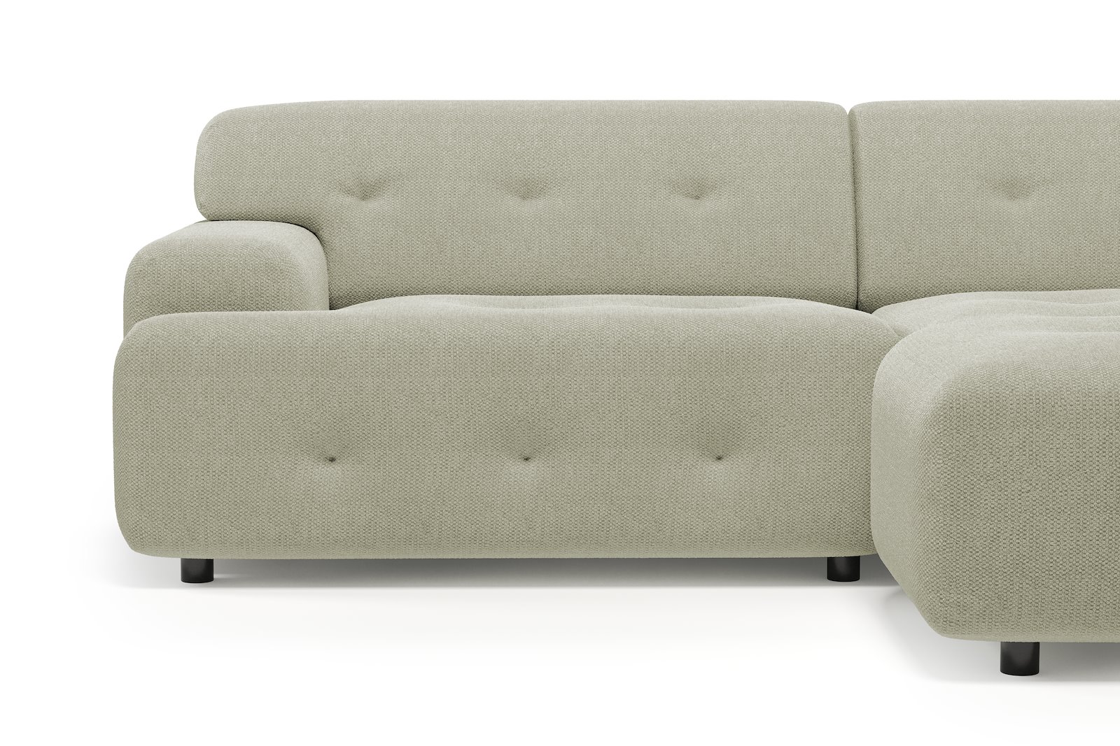 Bob sofa 1,5-seter med sjeselong høyre. Tekstil Mito 60 Tan med sorte ben.