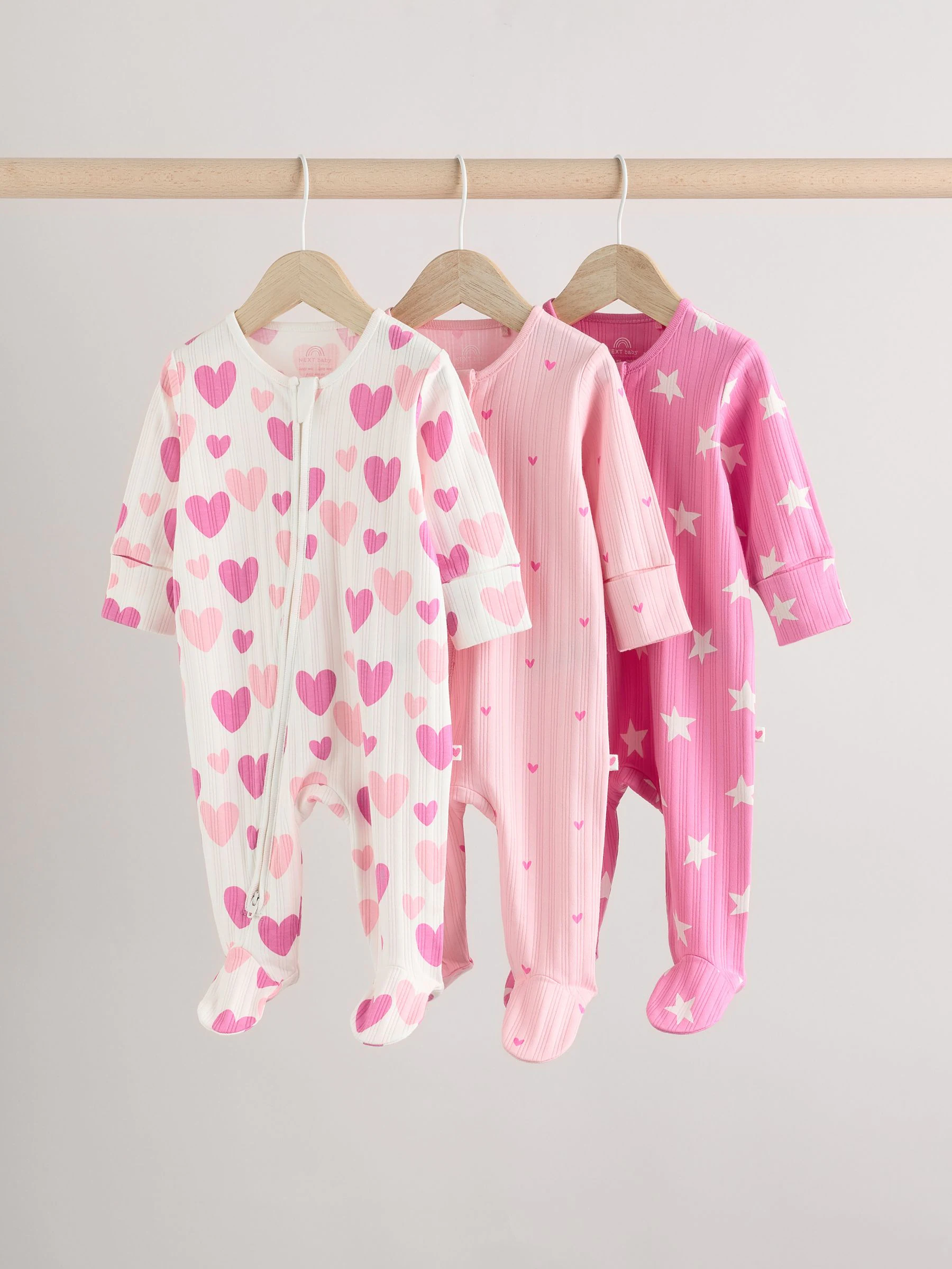 Roze - 3 Pack Baby-pyjama's met tweewegrits (0mnd -2jr)