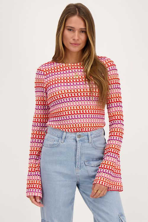 Multikleur crochet top met flared mouwen