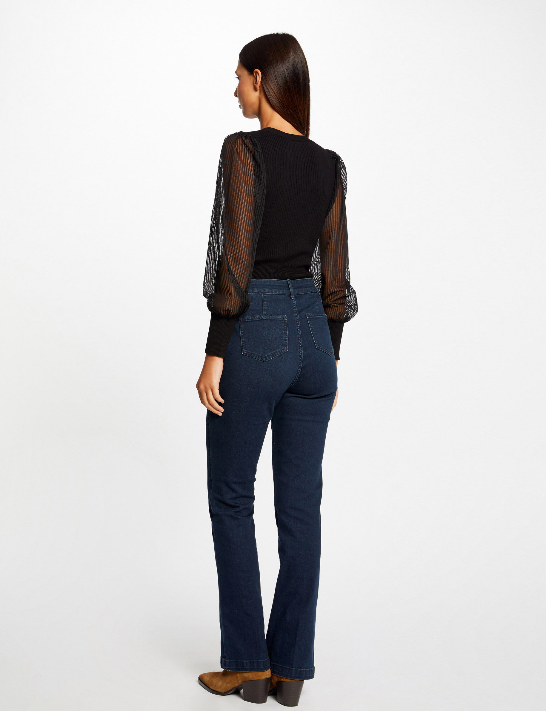 Pull manches longues en dentelle noir femme - noir