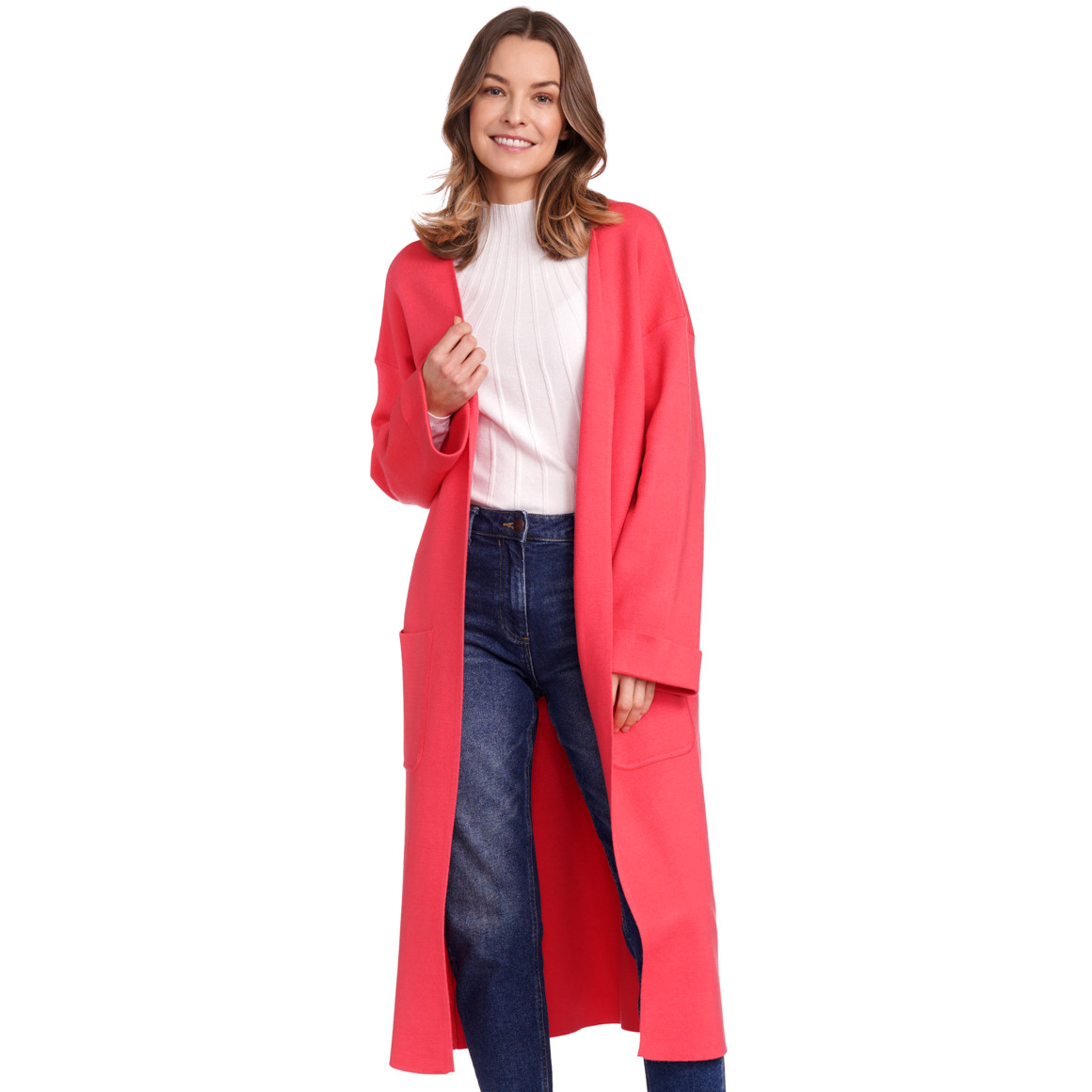 Gina Benotti Damen Strickjacke lang geschnitten pink