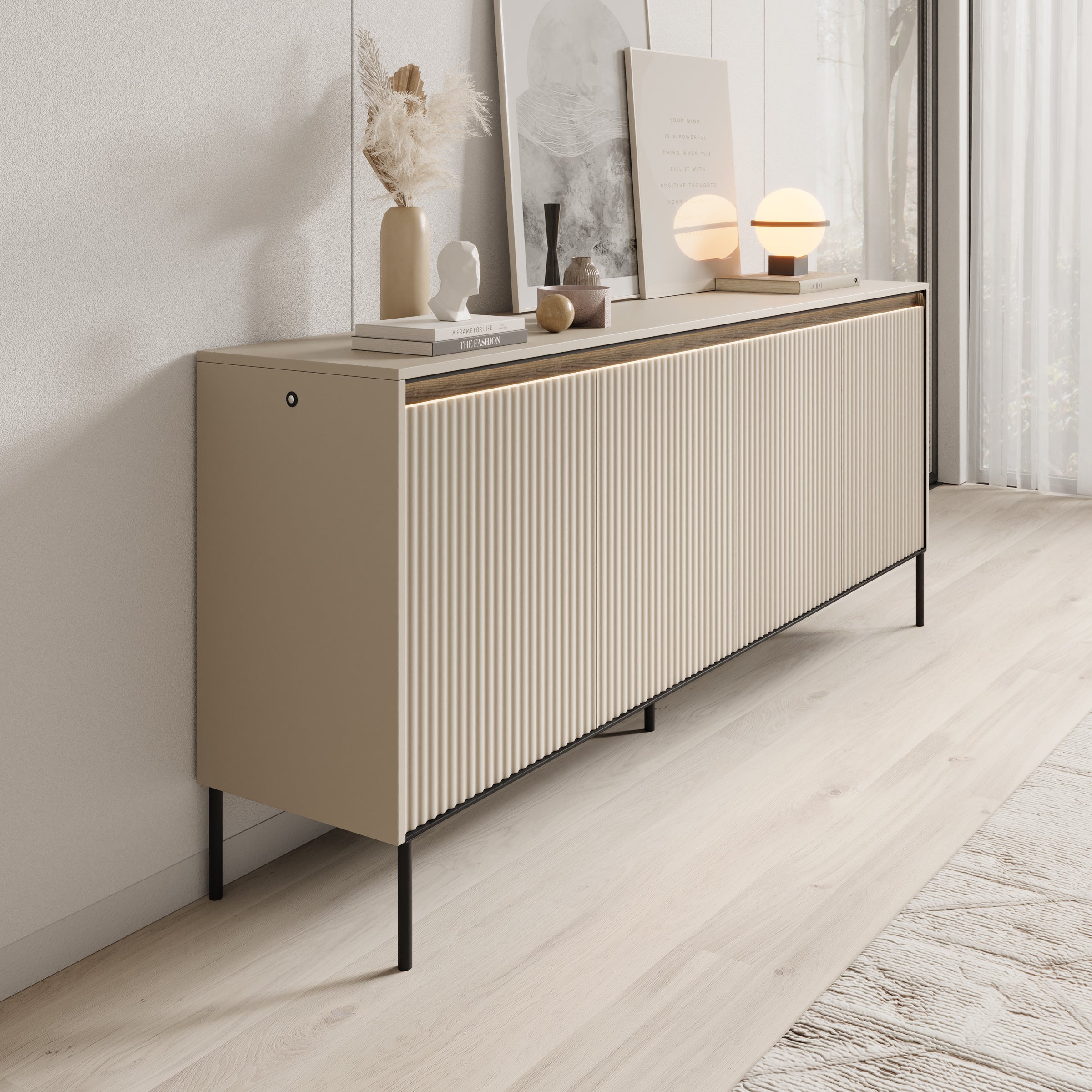 Meubella - Dressoir Timoteo - Beige - 193 cm