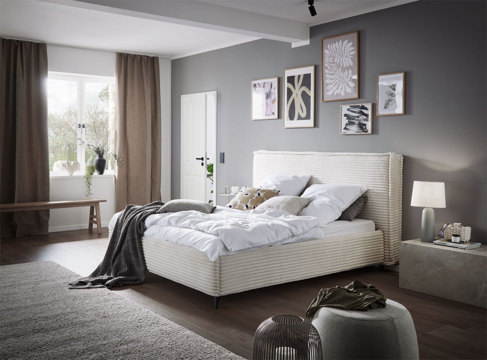 Polsterbett Elodie 215x120x223 cm Cordbezug Ivory beige