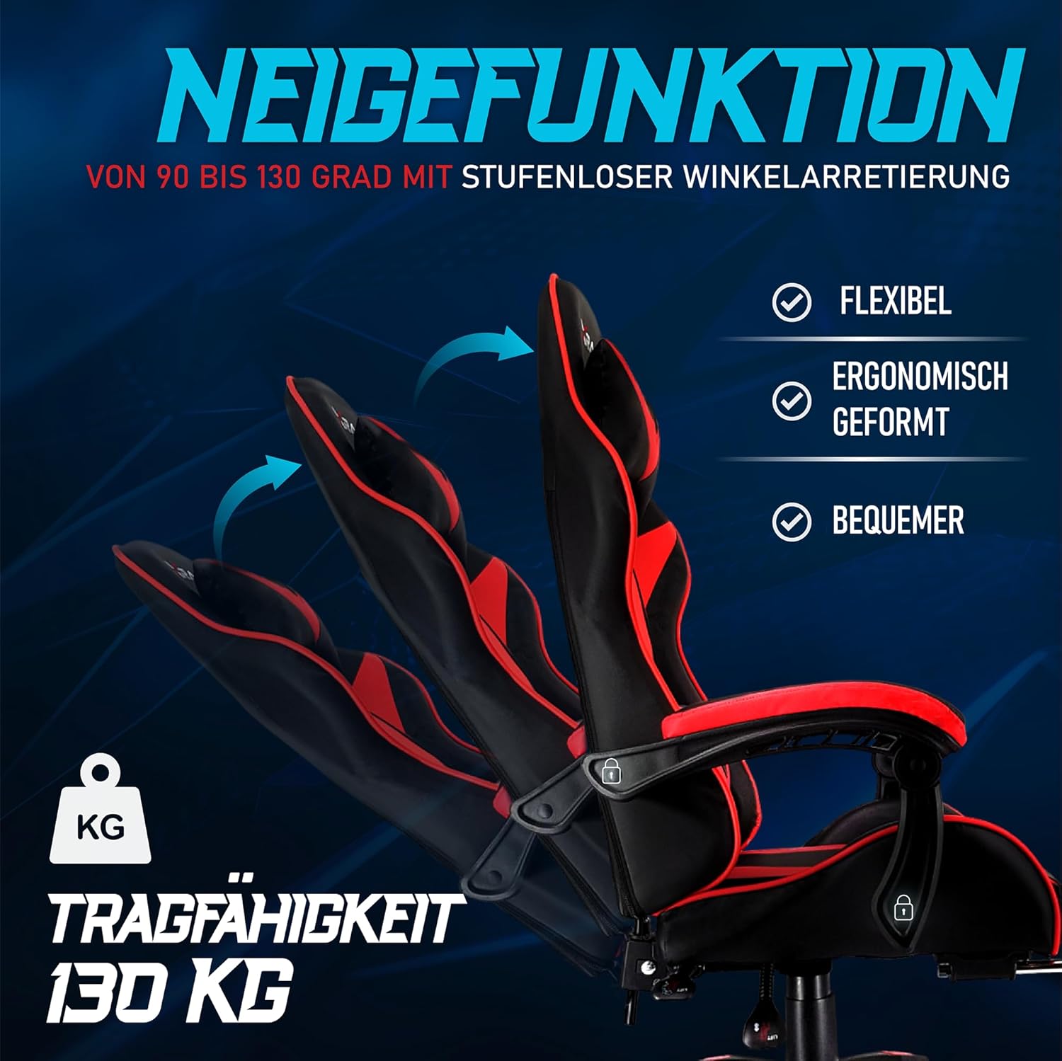 xRace Gaming Stuhl, Bürostuhl, Ergonomischer Pc Stuhl, Gaming Sessel aus Leder mit Lendenwirbelstütze, Verstellbarer Drehbarer, Task Stühle mit Fußstütze und Kopfstütze, Rot