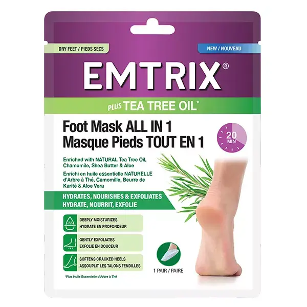 Máscara para os pés Emtrix® Tudo-em-Um: Hidrata, Nutre e Esfolia (1 par)