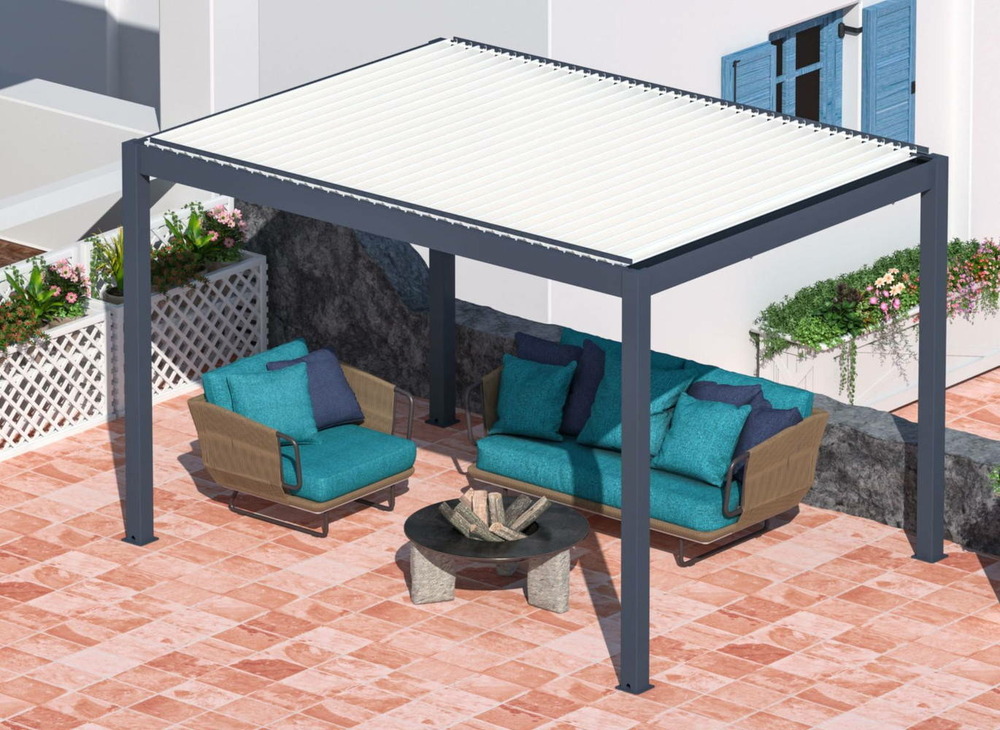 Pergola autoportée bioclimatique autonome zéphir 3 x 4 m solaire en aluminium - grey