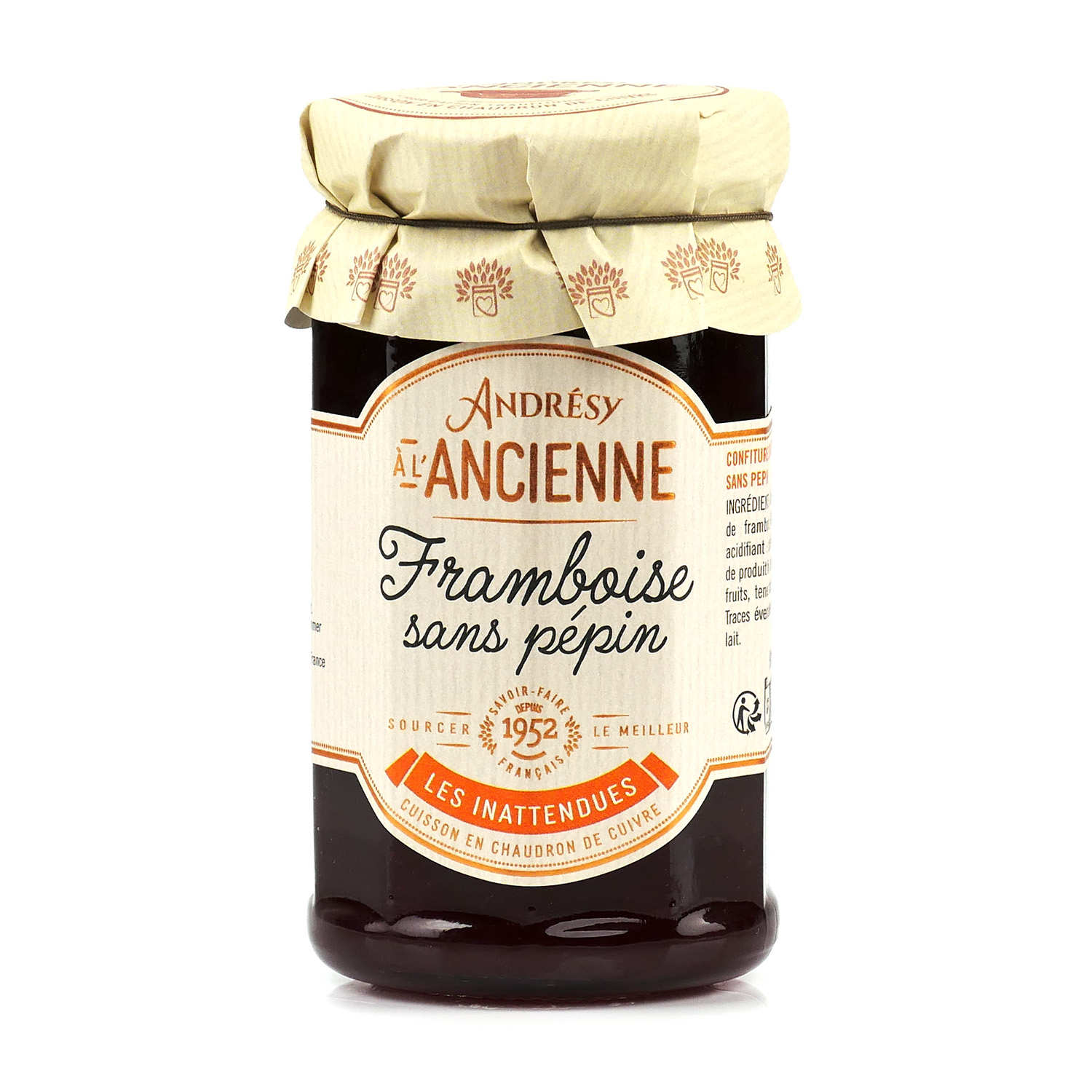 Confiture extra de framboise sans pépin au sucre de canne