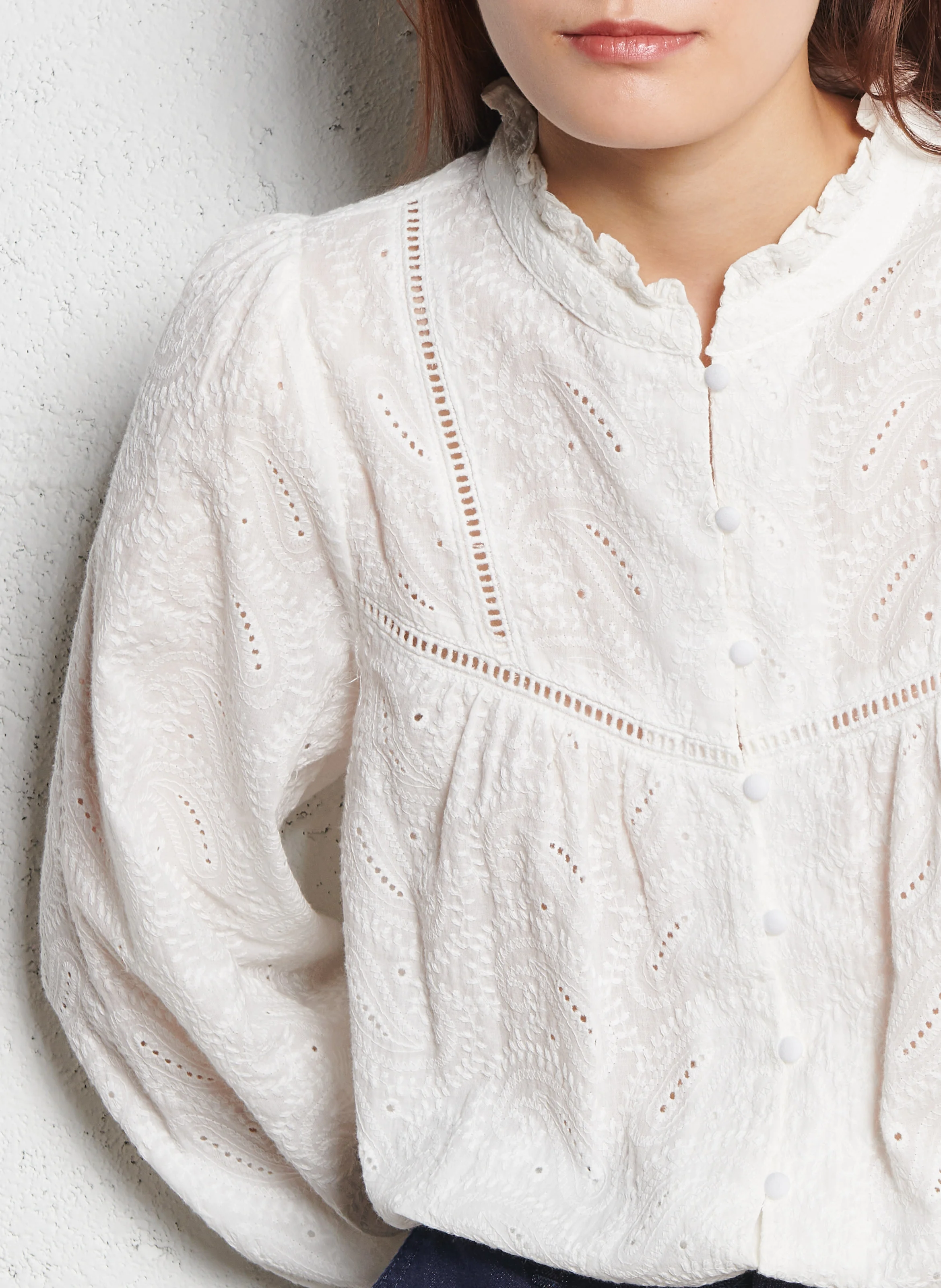 BLUM - Blouse droite à volants en coton | Blanc