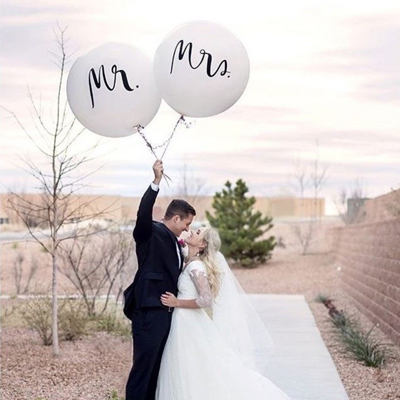 (2er Set) Ø90cm Mr. & Mrs. XXL Party Ballons Hochzeits Latex Luftballons Extragross - Weiss