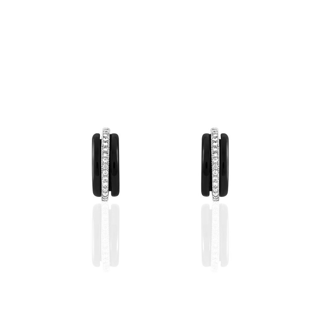 Créoles Noci Demi Cercle Argent Blanc Céramique Et Oxyde De Zirconium