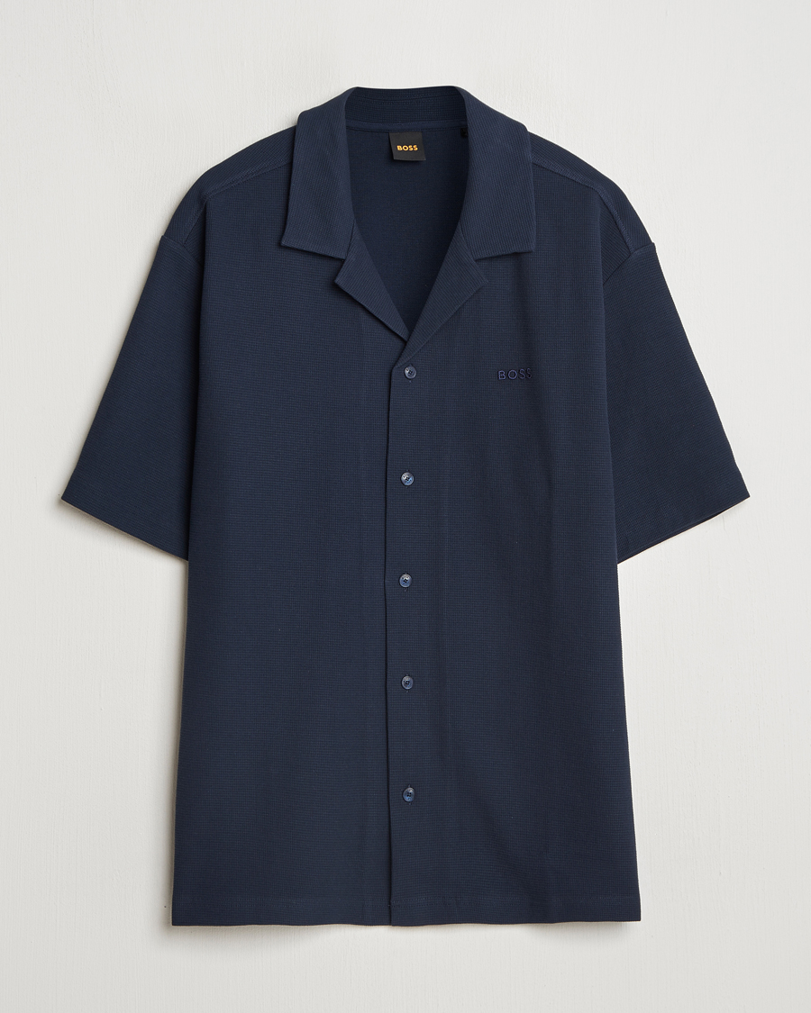 BOSS ORANGE Waffle Short Sleeve Shirt Dark Blue
