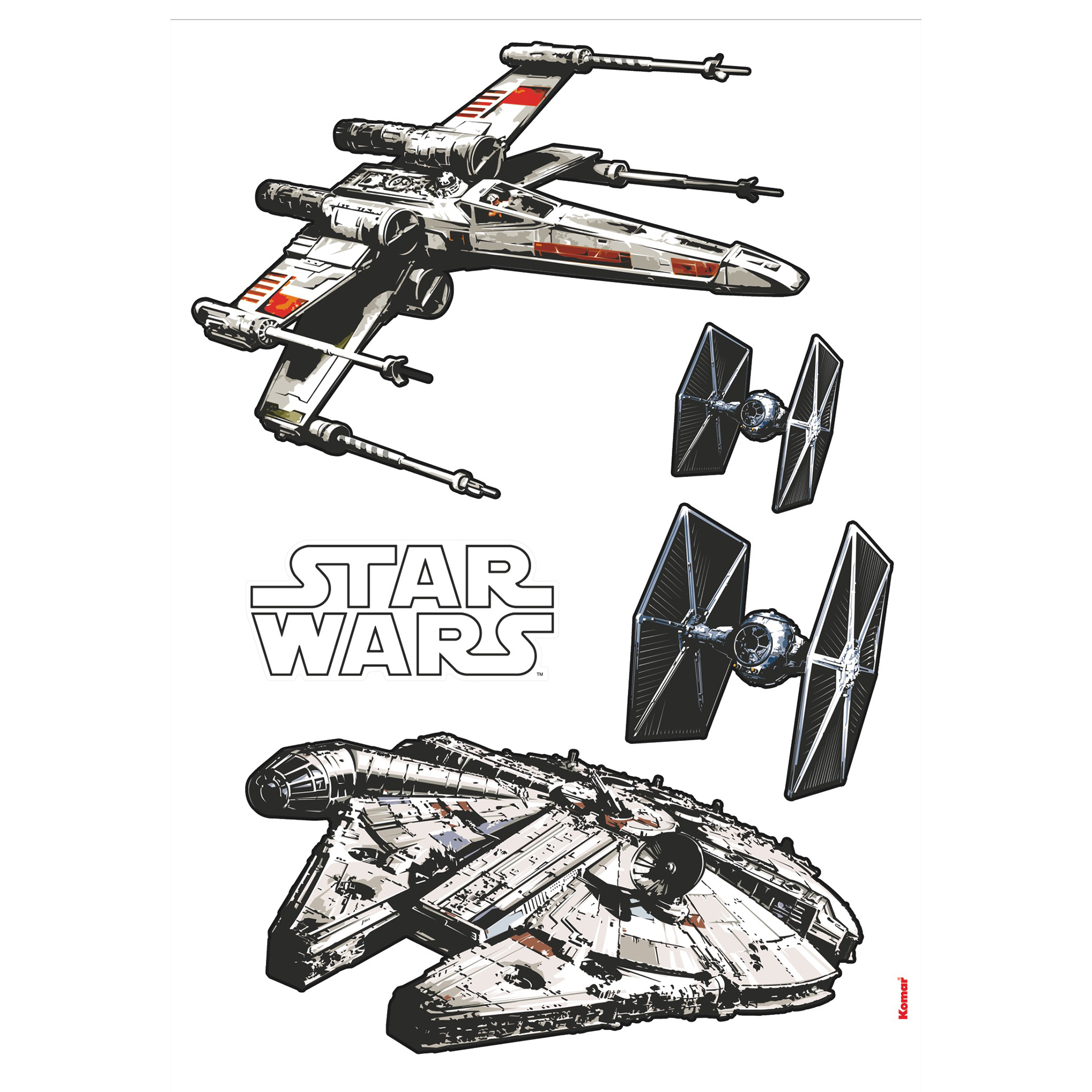 Wandtattoo STAR WARS SPACESHIPS - weiß-schwarz - 100x70 cm