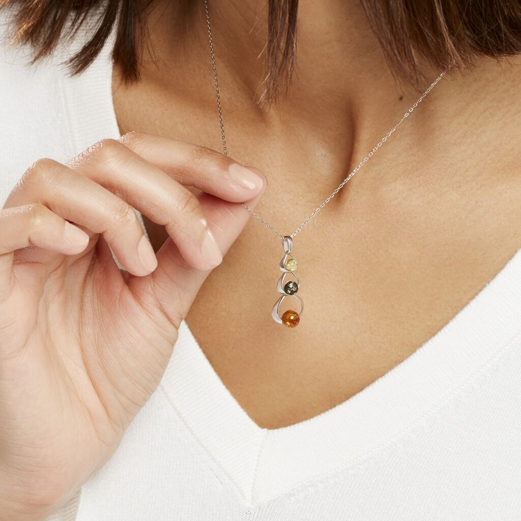 Collier Agneta Argent Blanc Ambre