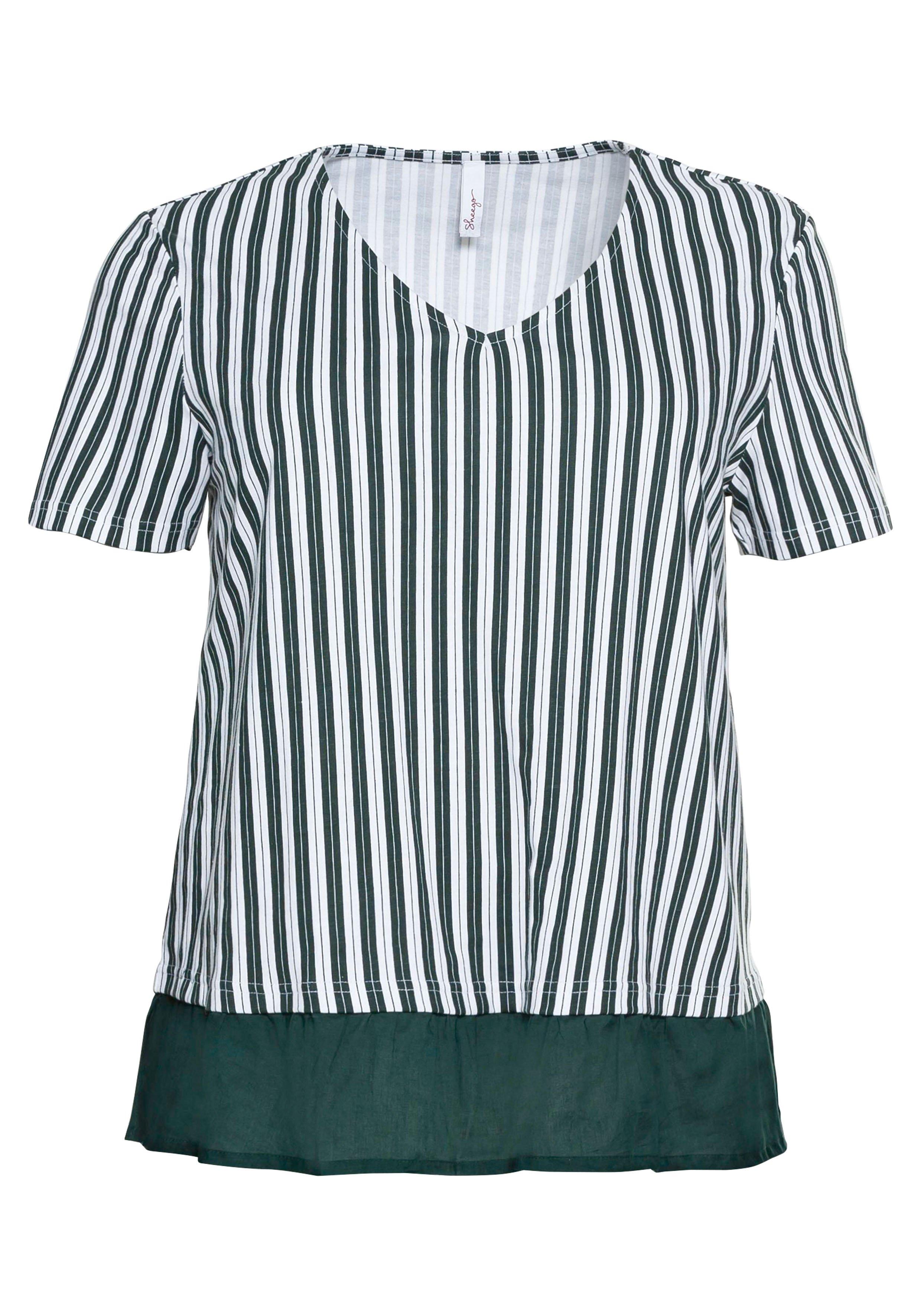 Streifenshirt mit Volant am Saum, in A-Linie