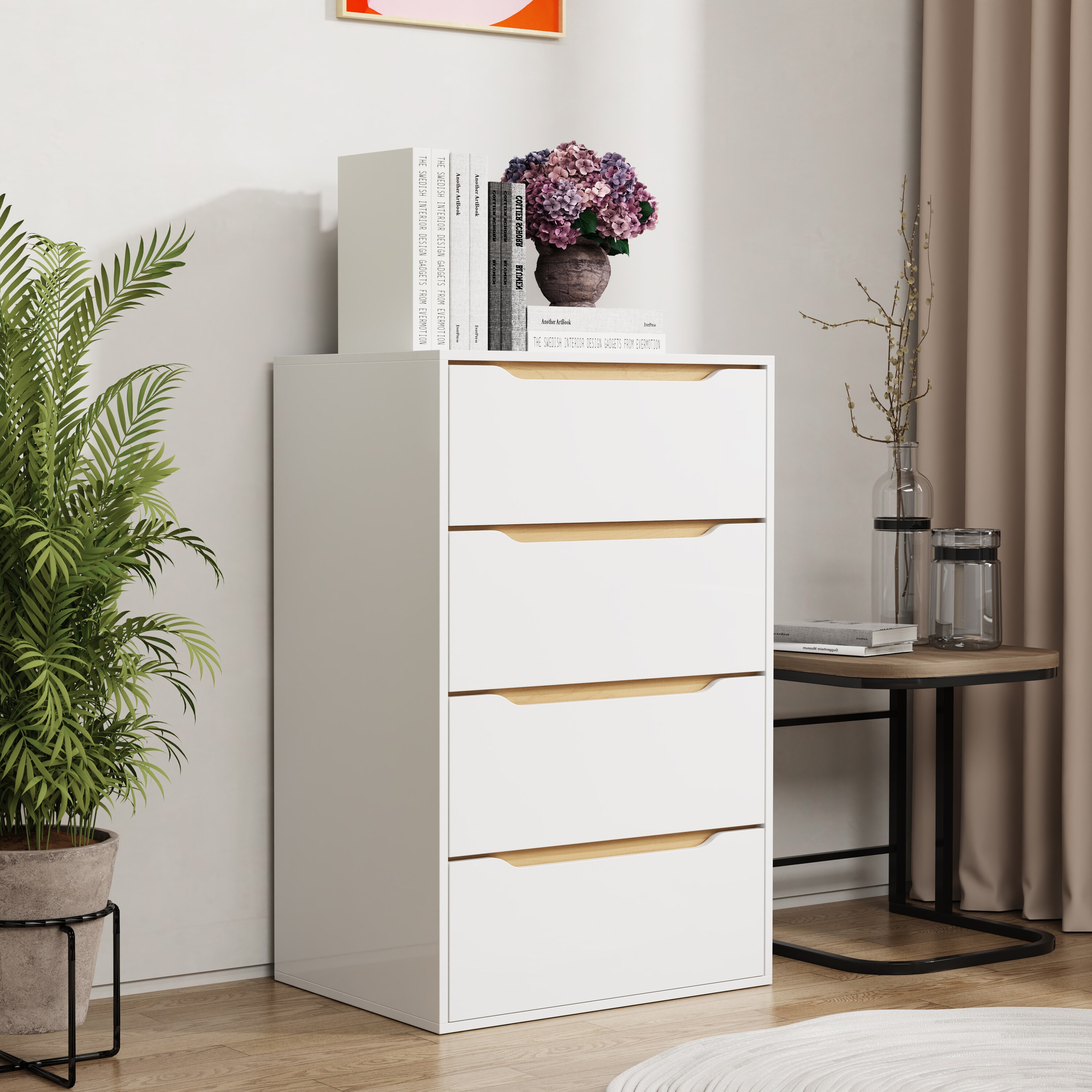 VCM Holz Kommode Sideboard Nachttisch Schrank 4 Schubladen Malira XL