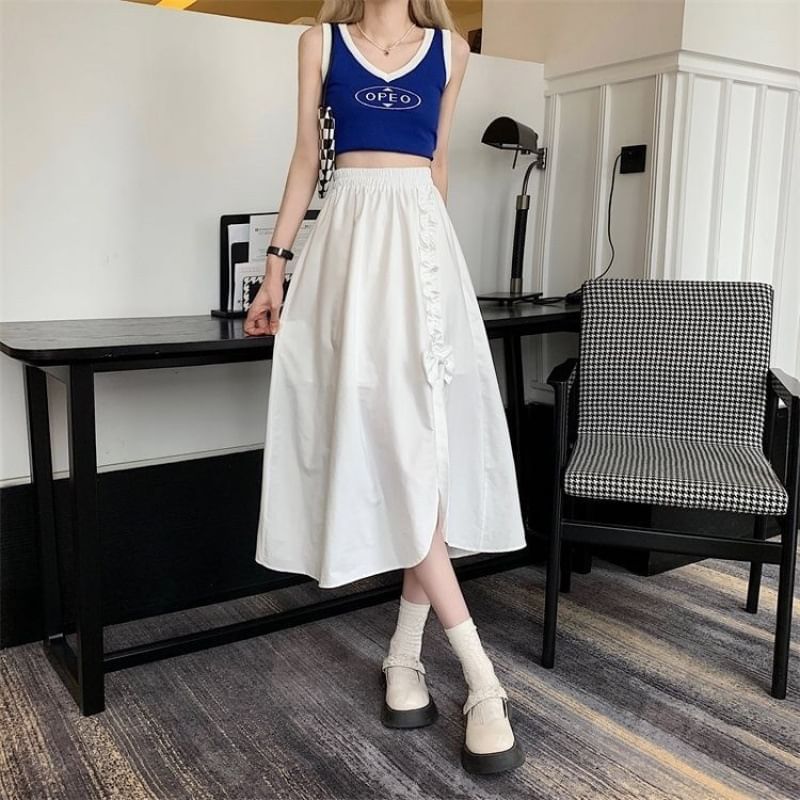 Sisyphi - Hoge taille effen split midi A-lijn rok