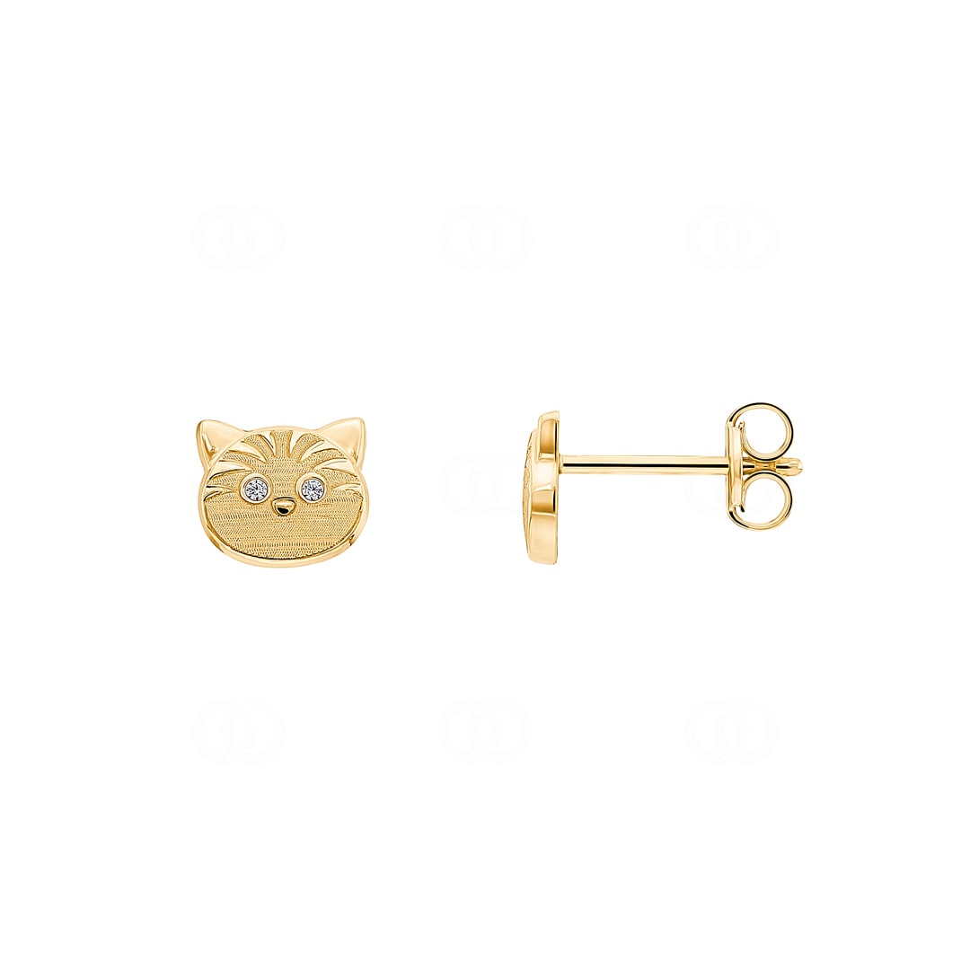 Ohrstecker 750/18 K Gelbgold Katzen mit Zirkonia