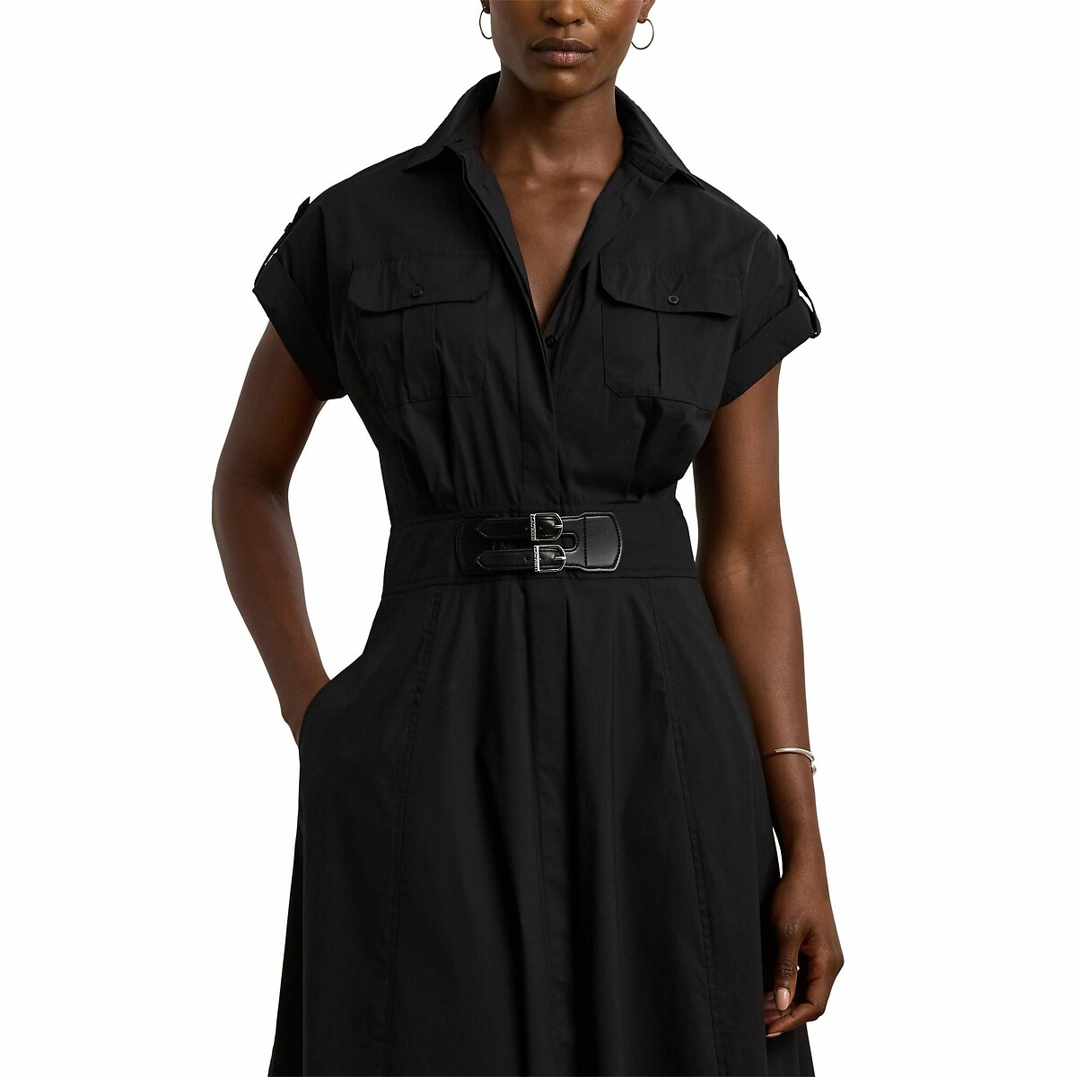 LAUREN RALPH LAUREN<br>Vestido midi com cinto e mangas curtas, MERTICE