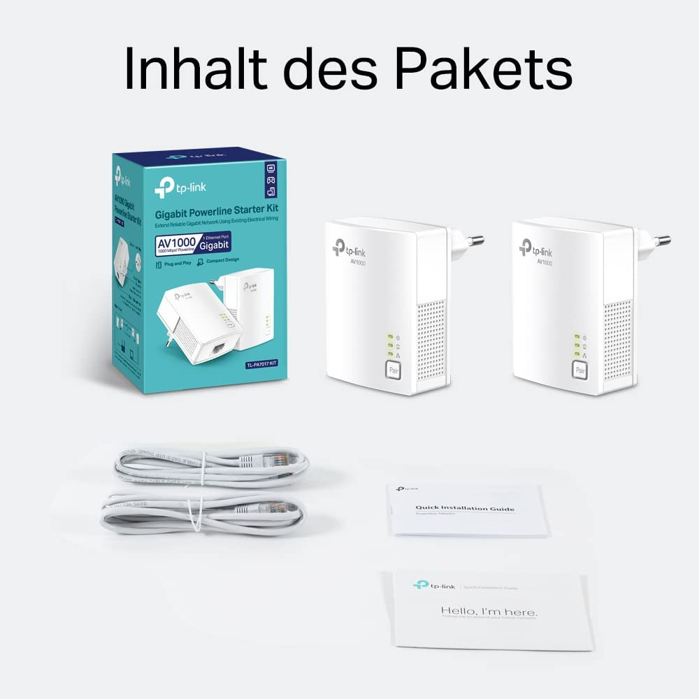 (1Gbit/s) Powerline Starter Kit AV1000 Gigabit Port DLAN Adapter (TL-PA7017 KIT (CH)) - Weiss