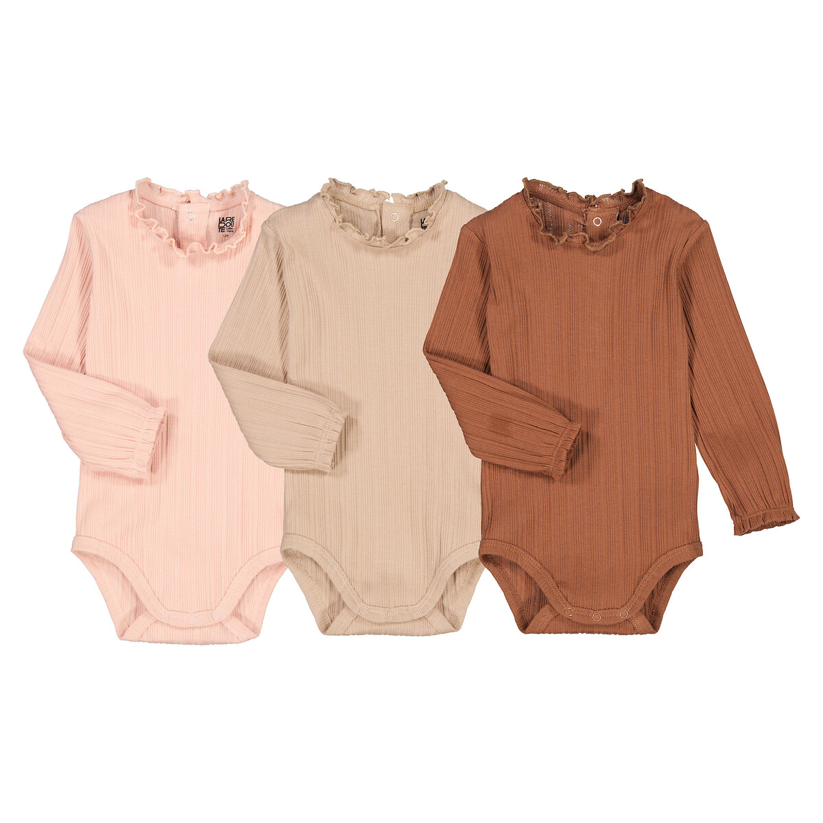 COLEÇÃO LA REDOUTE<br>Conjunto de 3 bodies de manga comprida com decote com franjas