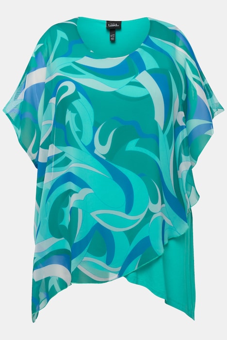 Tunika, Chiffon-Überwurf, Rundhals, Halbarm
