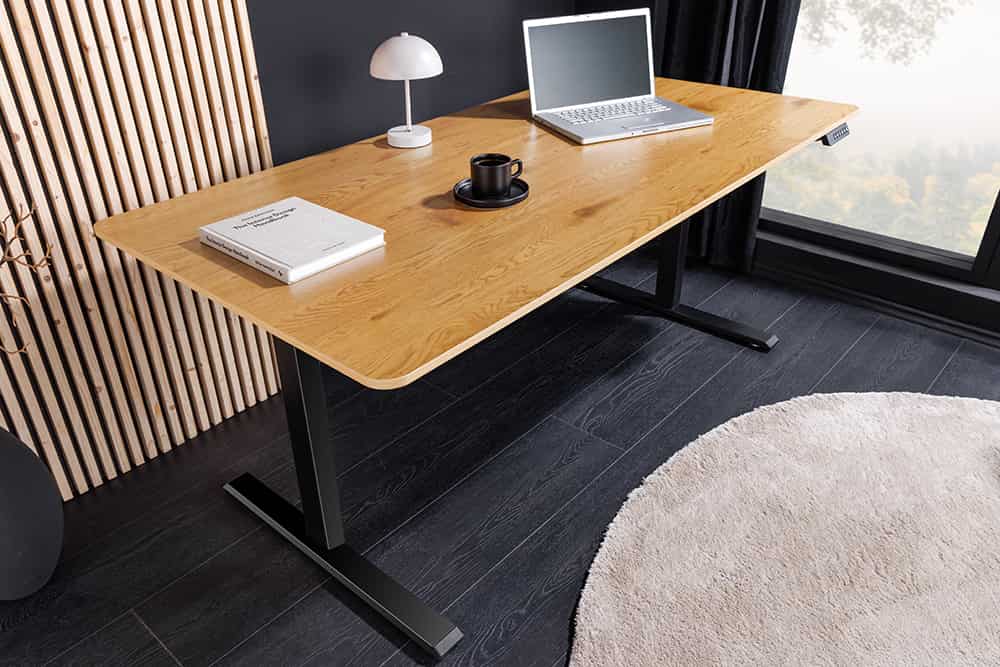Höhenverstellbarer Schreibtisch OAK DESK 140cm natur Eiche-Design schwarzes Metallgestell