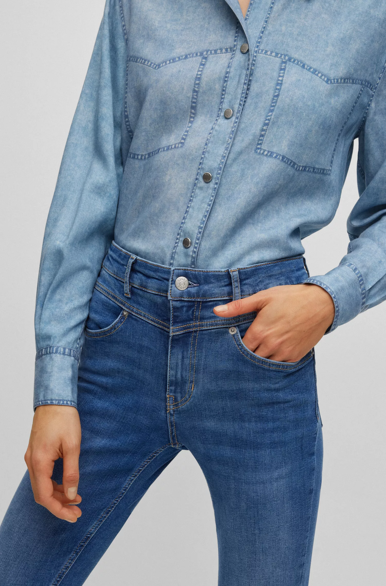 Calça jeans skinny de cintura alta BOSS preta em denim elástico azul