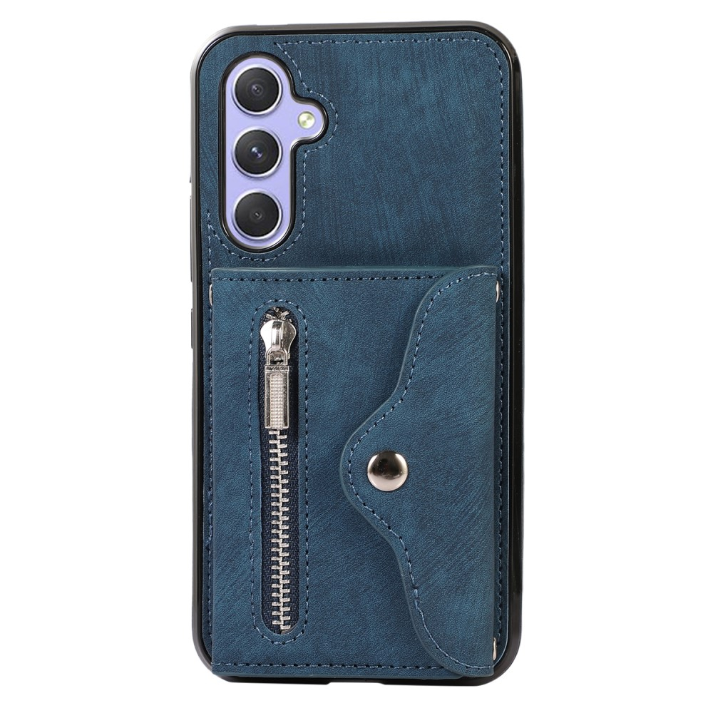 Samsung Galaxy A54 5G Necklace Leder Schutz Hülle mit Kartenfächer   Handykette (RFID Schutz) - Blau