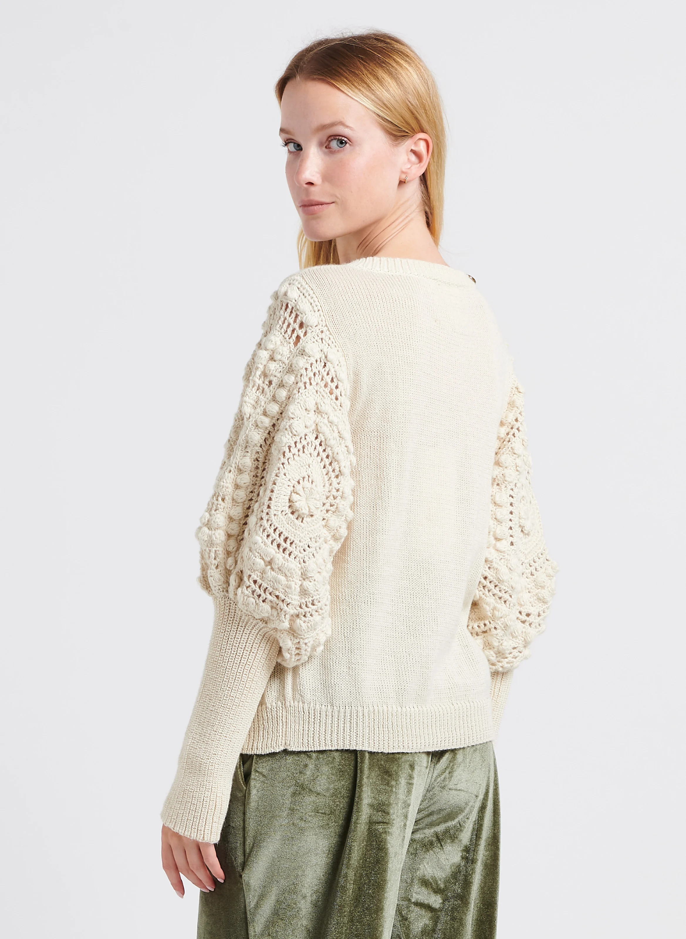 FIORELLA - Pull col bateau crochet en alpaga | Beige
