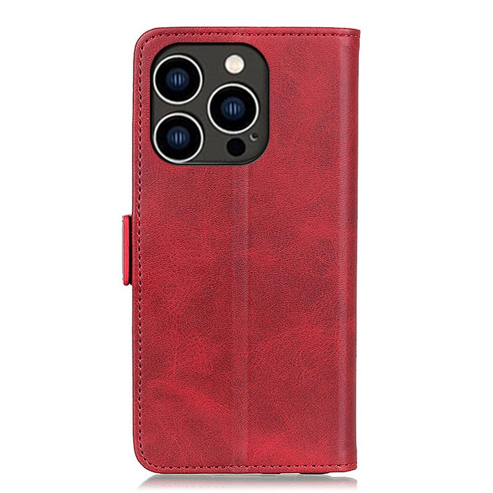 iPhone 15 Pro Vintage Leder Tasche Flip Cover mit Kartenfächer - Rot