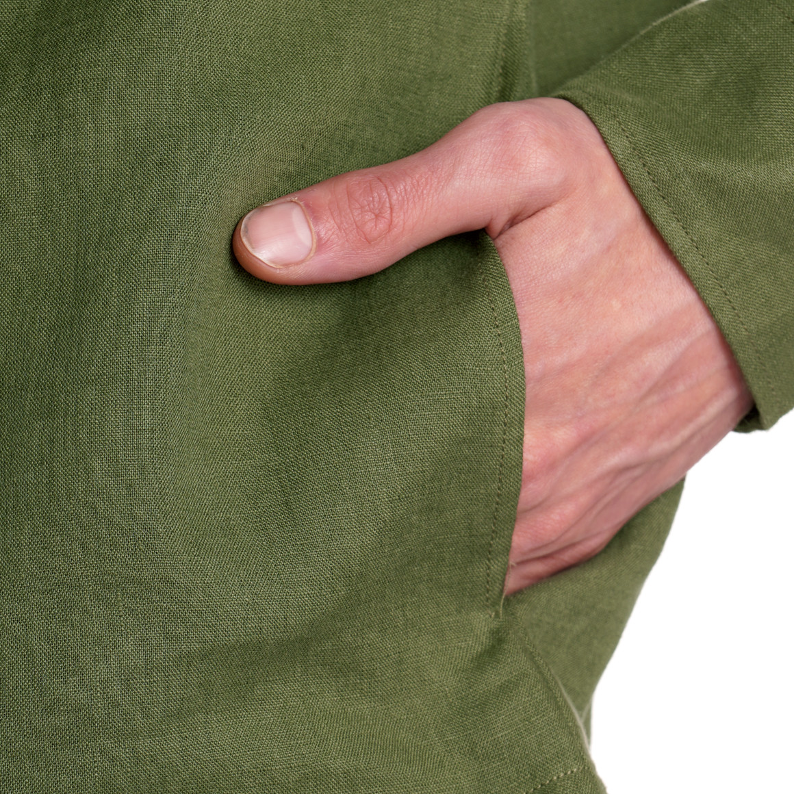 Jonas Nielsen Herren Leinen-Overshirt in Hemd-Optik dunkelgrün