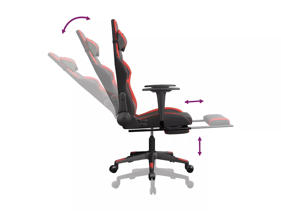 Chaise de jeu avec repose-pied Noir et rouge Similicuir