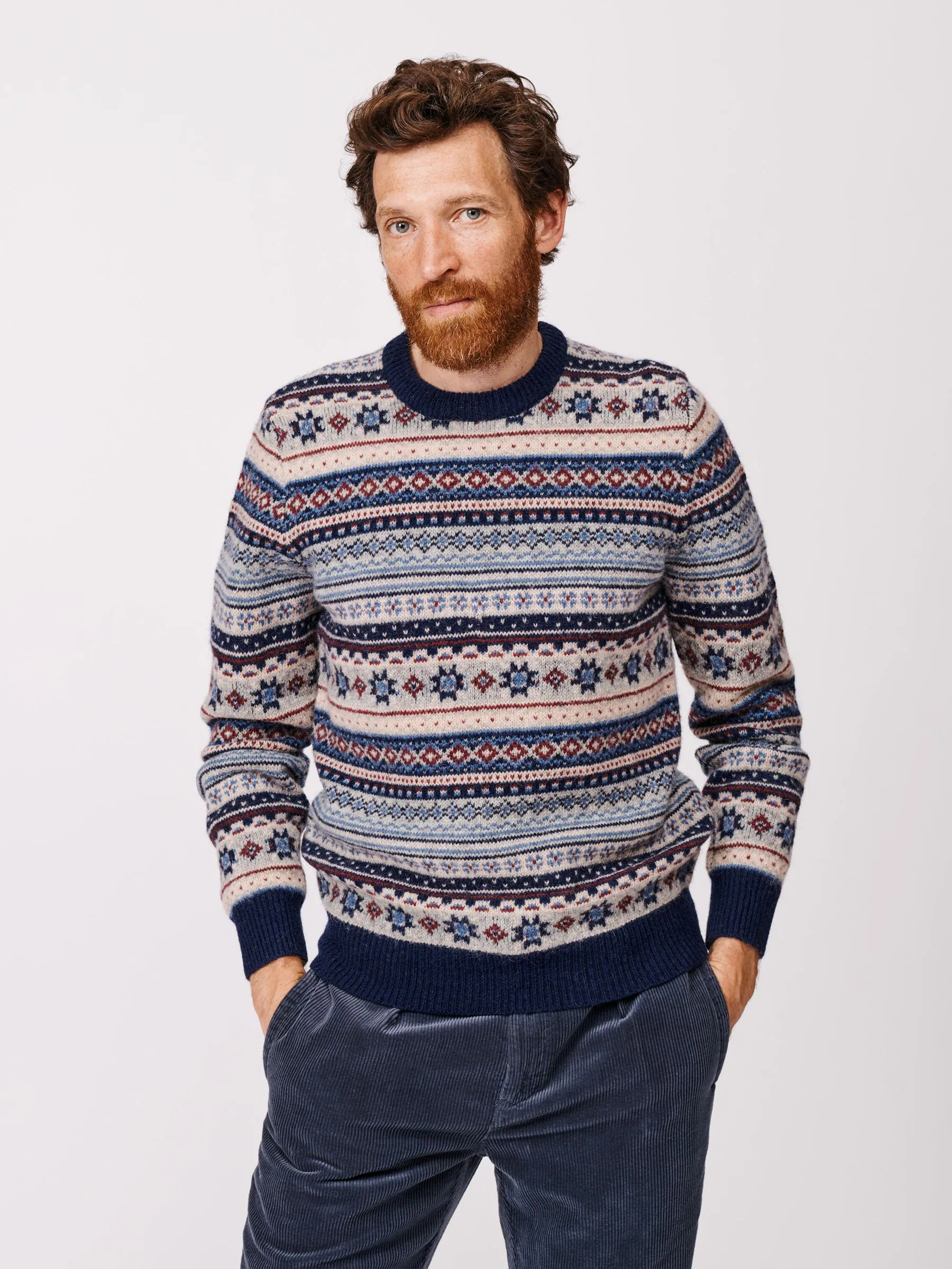 Lichtblauw - Aubin trui met ronde hals en fairisle