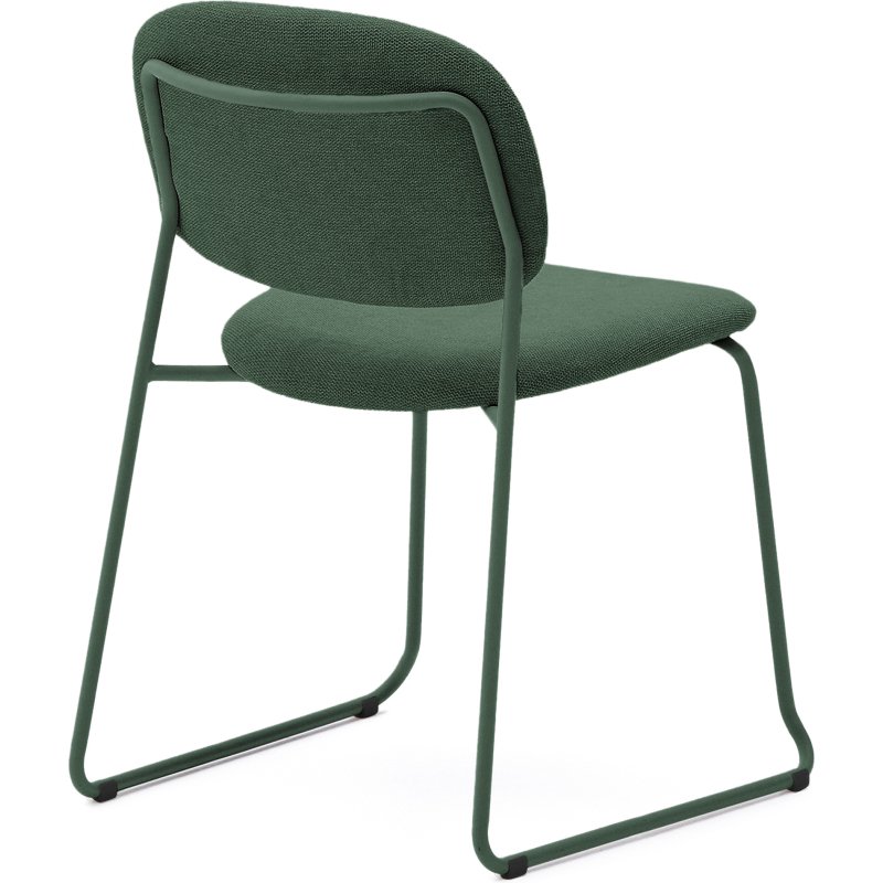 Chaise empilable Meli en chenille verte et pieds en métal vert FSC Mix Credit
