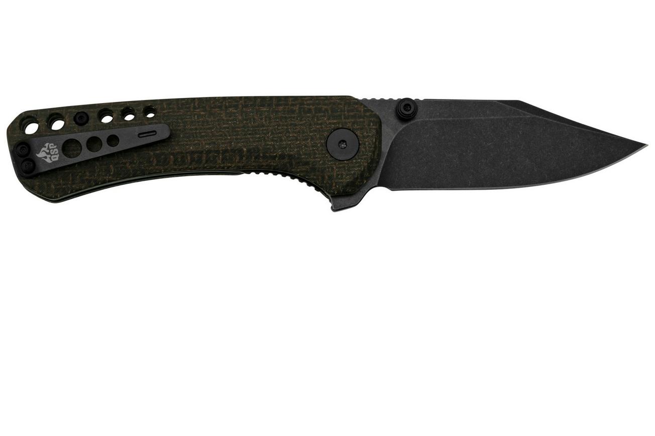 QSP Knife Kestrel QS145-A2 Blackwashed, Brown Micarta, zakmes