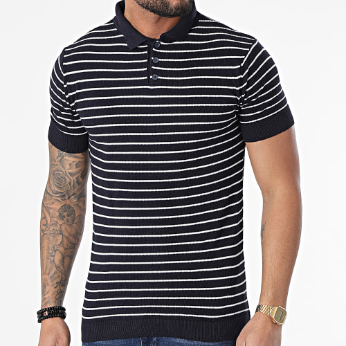 Polo Manches Courtes A Rayures AVP-157 Bleu Marine
